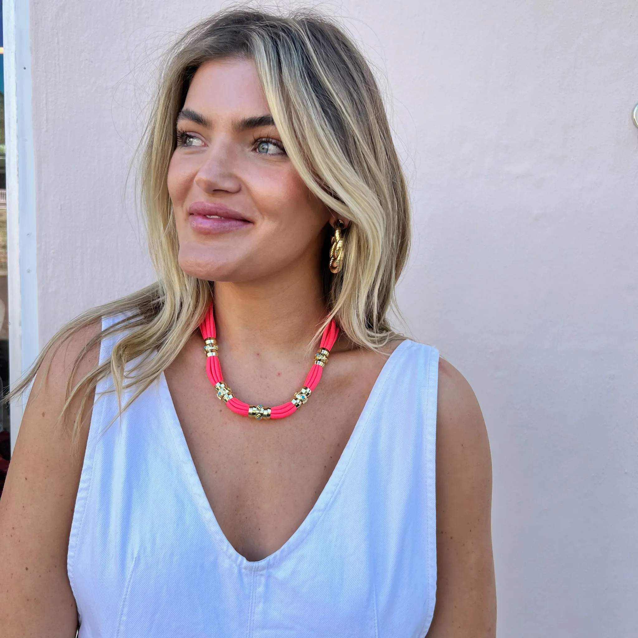 Luxe Colorblock Necklace- Coral
