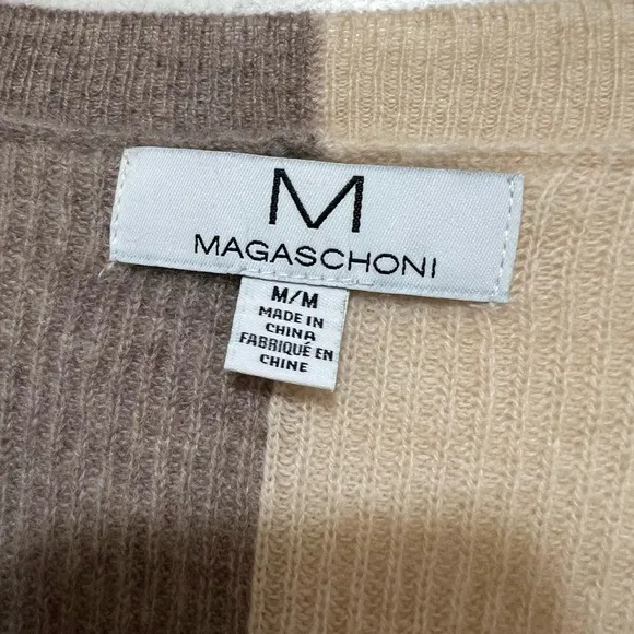 Magaschoni Women’s 100% Cashmere V Neck Colorblock Sweater Size M
