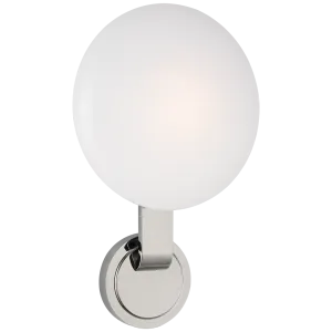Marisol Medium Single Sconce in Polished Nickel with White Glass