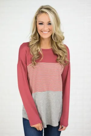 Mauve Striped Colorblock top
