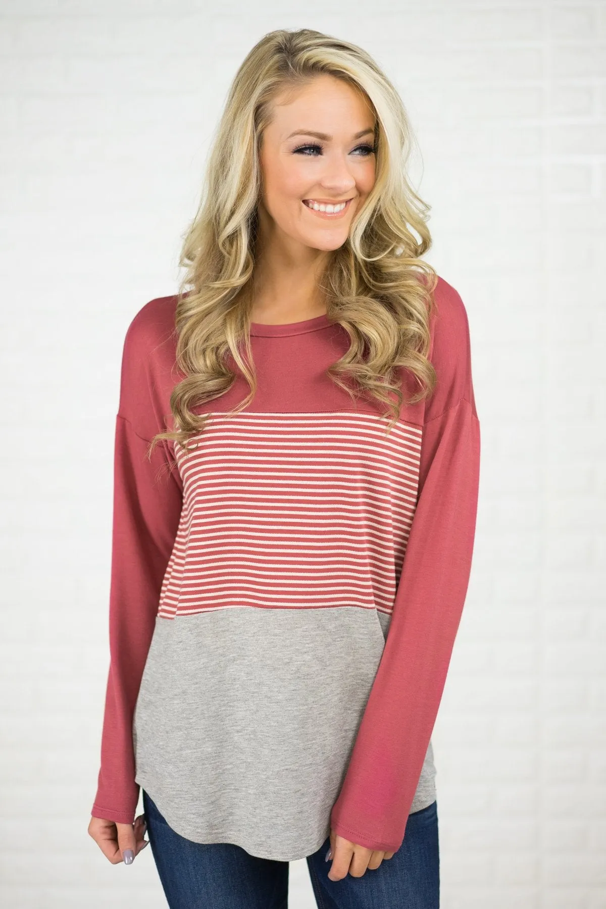 Mauve Striped Colorblock top