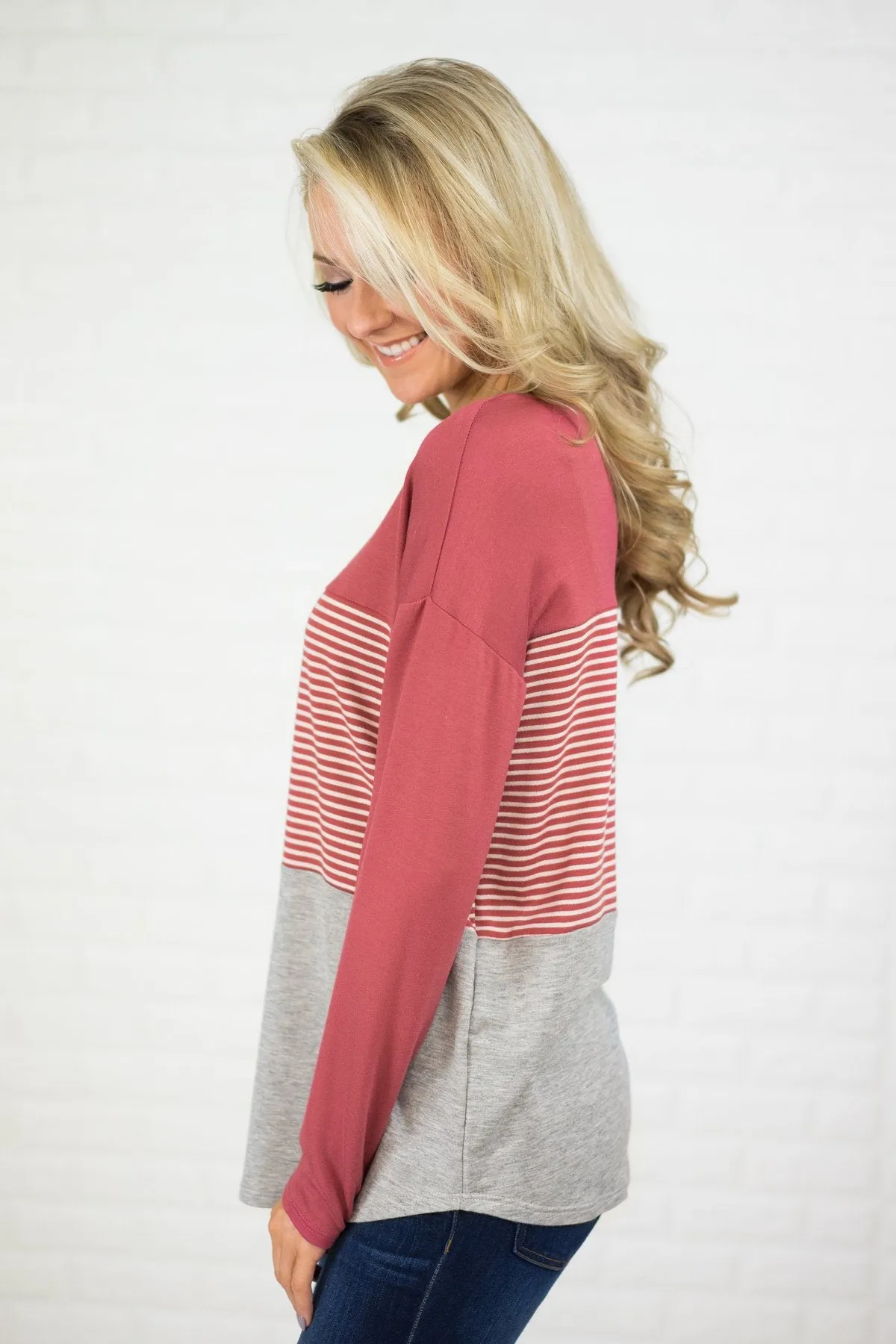 Mauve Striped Colorblock top