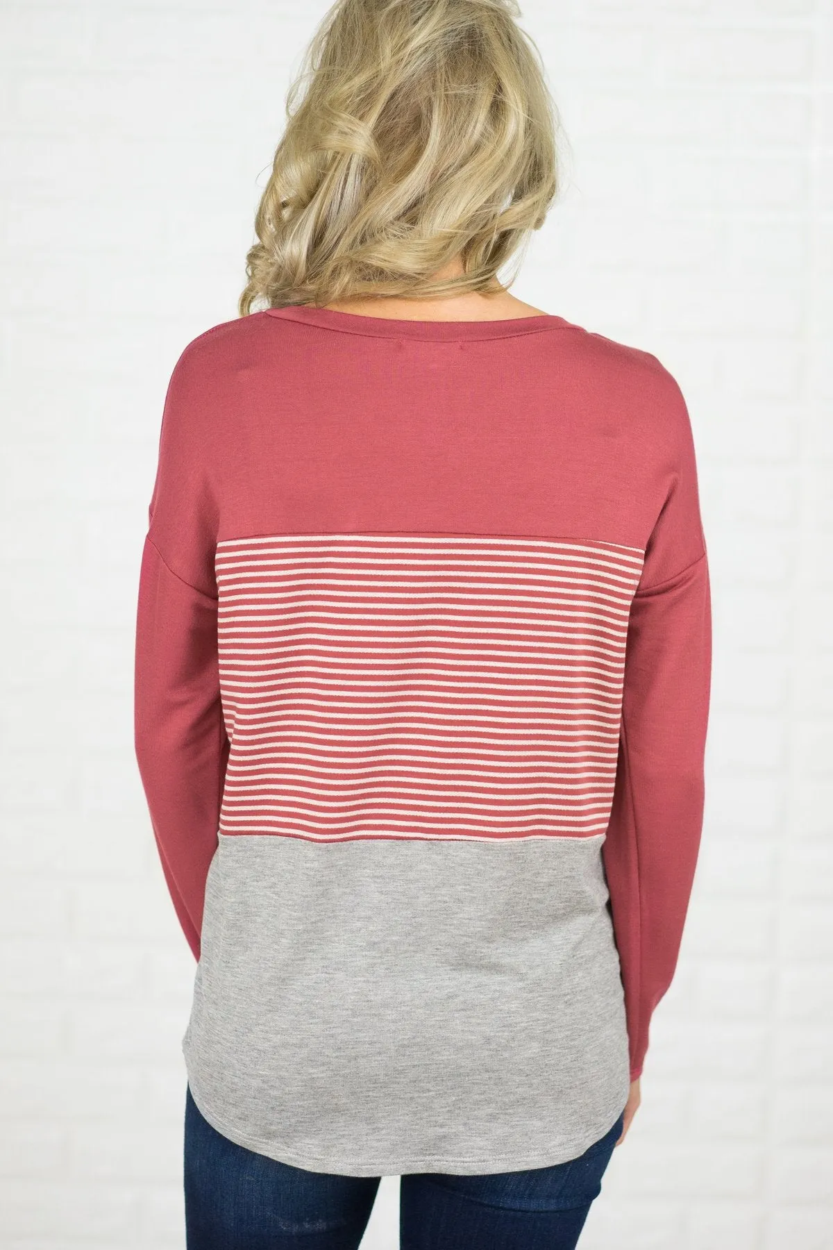Mauve Striped Colorblock top