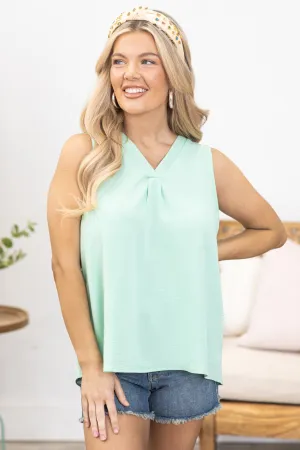 Mint Solid V-Neck Sleeveless Woven Top