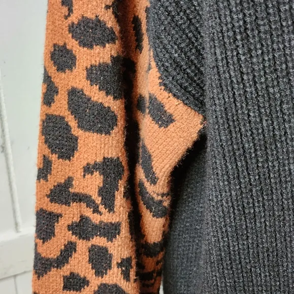 Miracle Colorclock V-neck Sweater with Leopard Sleeves