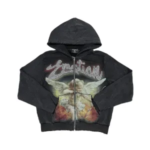 Mixed Emotion Acid Wash Rhinestone Hoodie Black