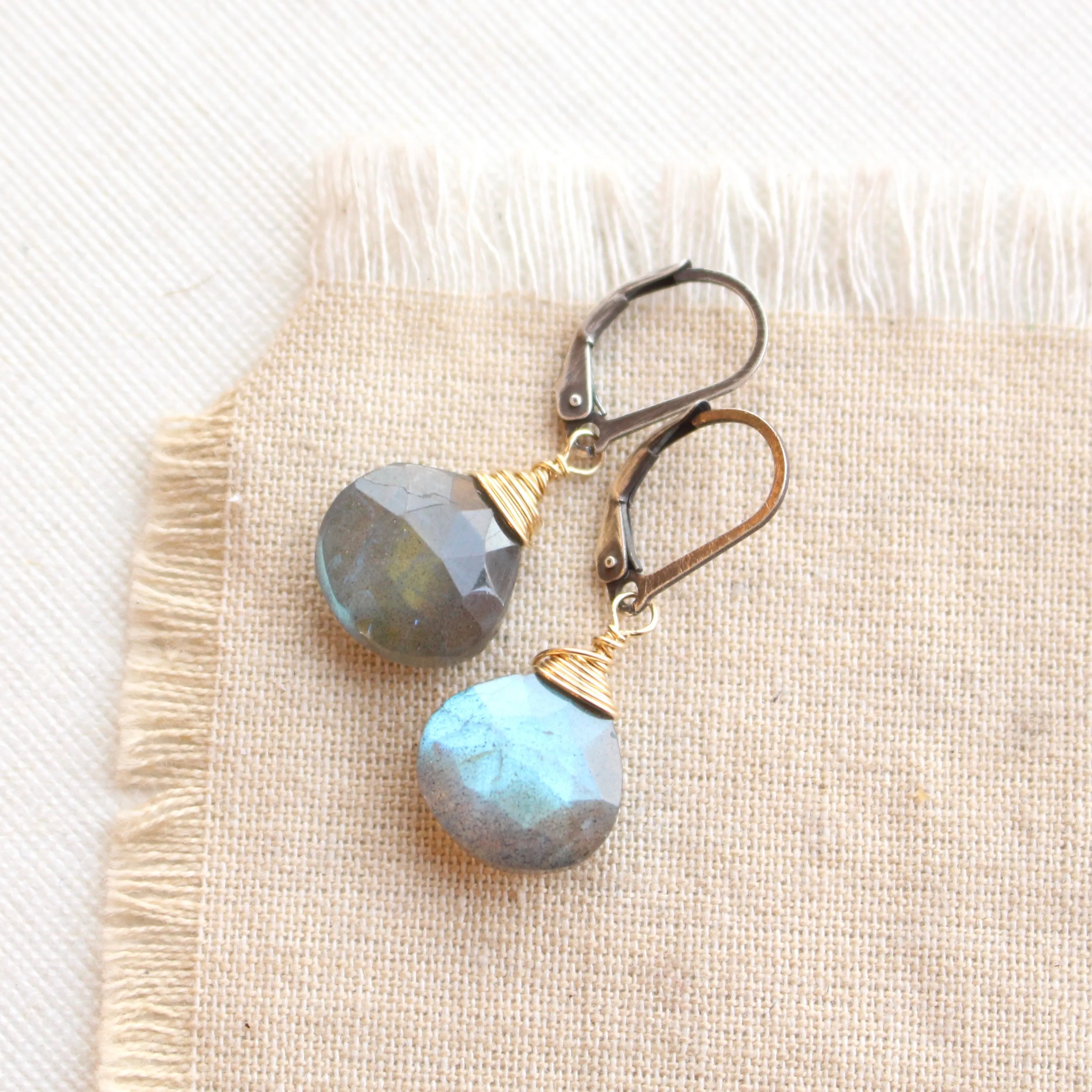 Mixed Metal Labradorite Drop Earrings