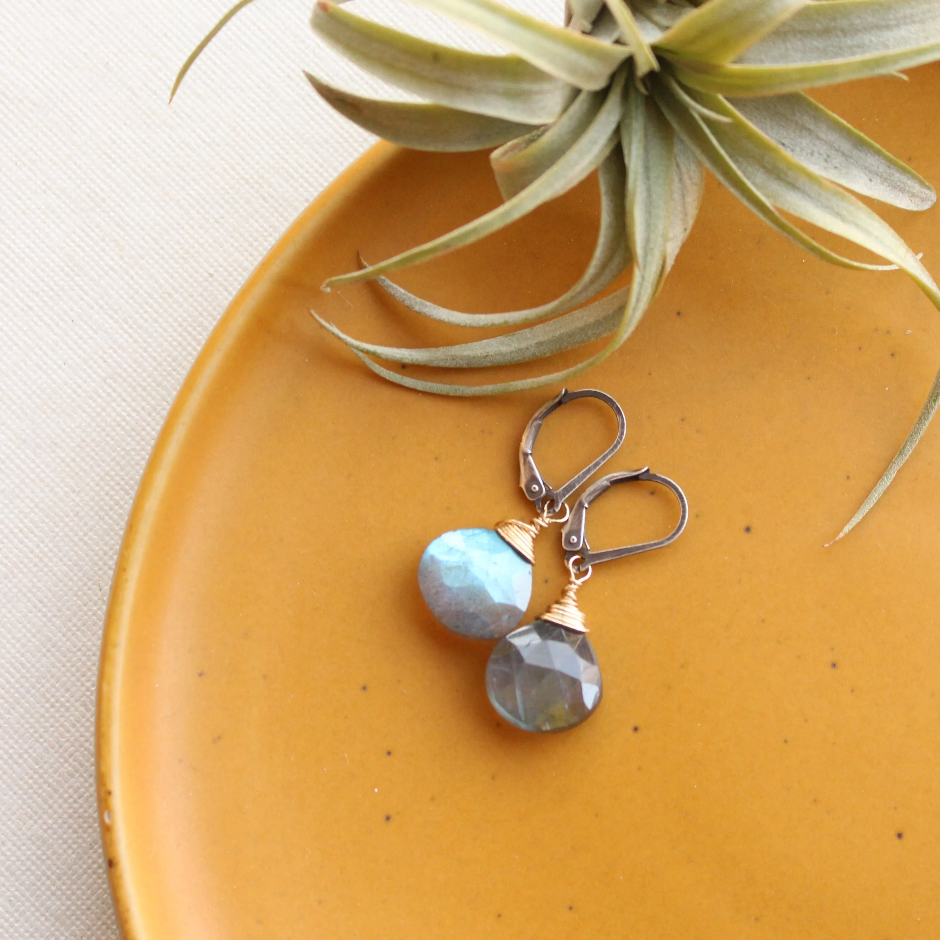 Mixed Metal Labradorite Drop Earrings