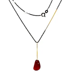 Mixed Metal Lariat Necklace With Garnet Drop