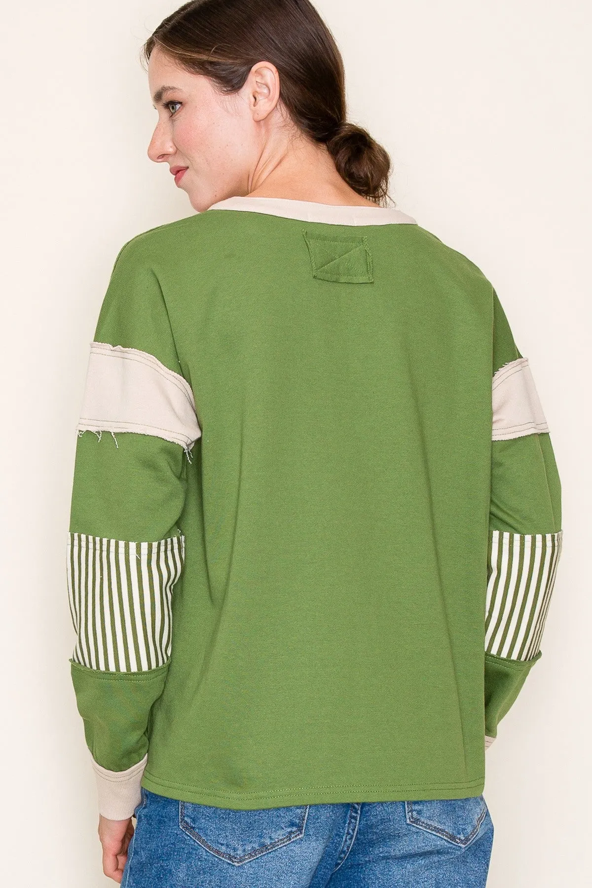 MIXED STRIPES COLORBLOCK PULLOVER TOP