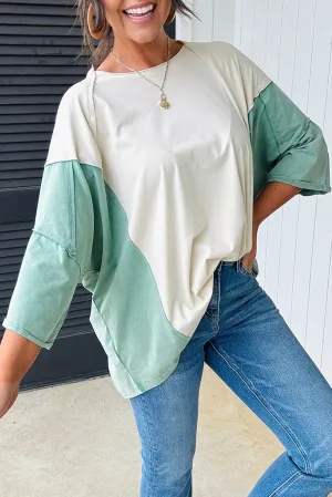 Moonlight Jade Colorblock Exposed Seam Bracelet Sleeve T Shirt