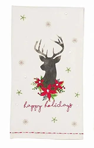Mud Pie Christmas Deer Antler Embellished Dish Towels 28" x 21"