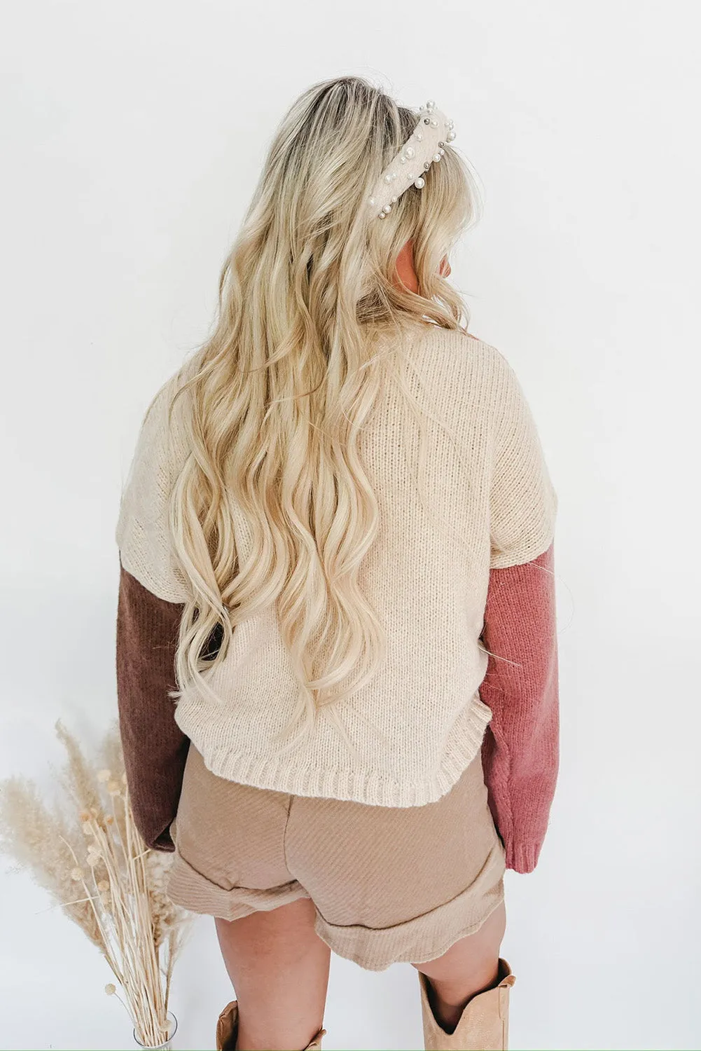 Multicolor Colorblock Cable Knit Round Neck Sweater