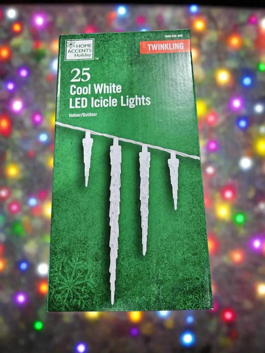 New Home Accents Holiday 25 Twinkling Cool White LED Icicle Lights