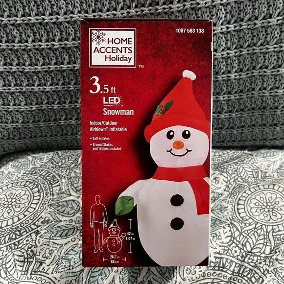 NEW Home Accents Holiday 3.5 ft Snowman Holiday Christmas Decor Inflatable