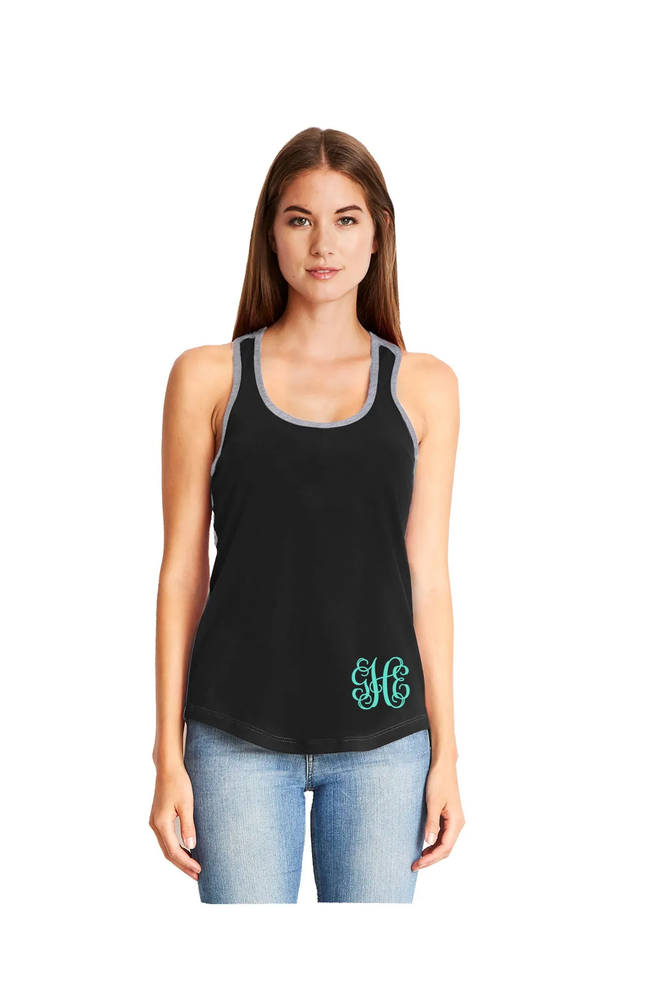 Next Level Ladies' Colorblock Racerback Tank, Black/Heather Gray *Personalize It!
