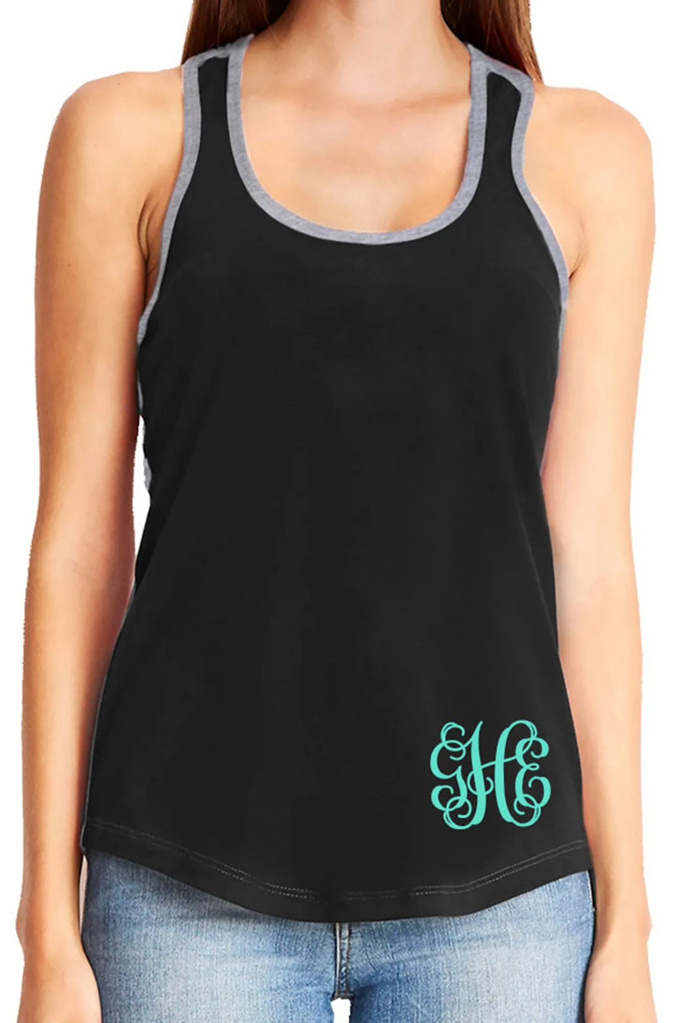 Next Level Ladies' Colorblock Racerback Tank, Black/Heather Gray *Personalize It!