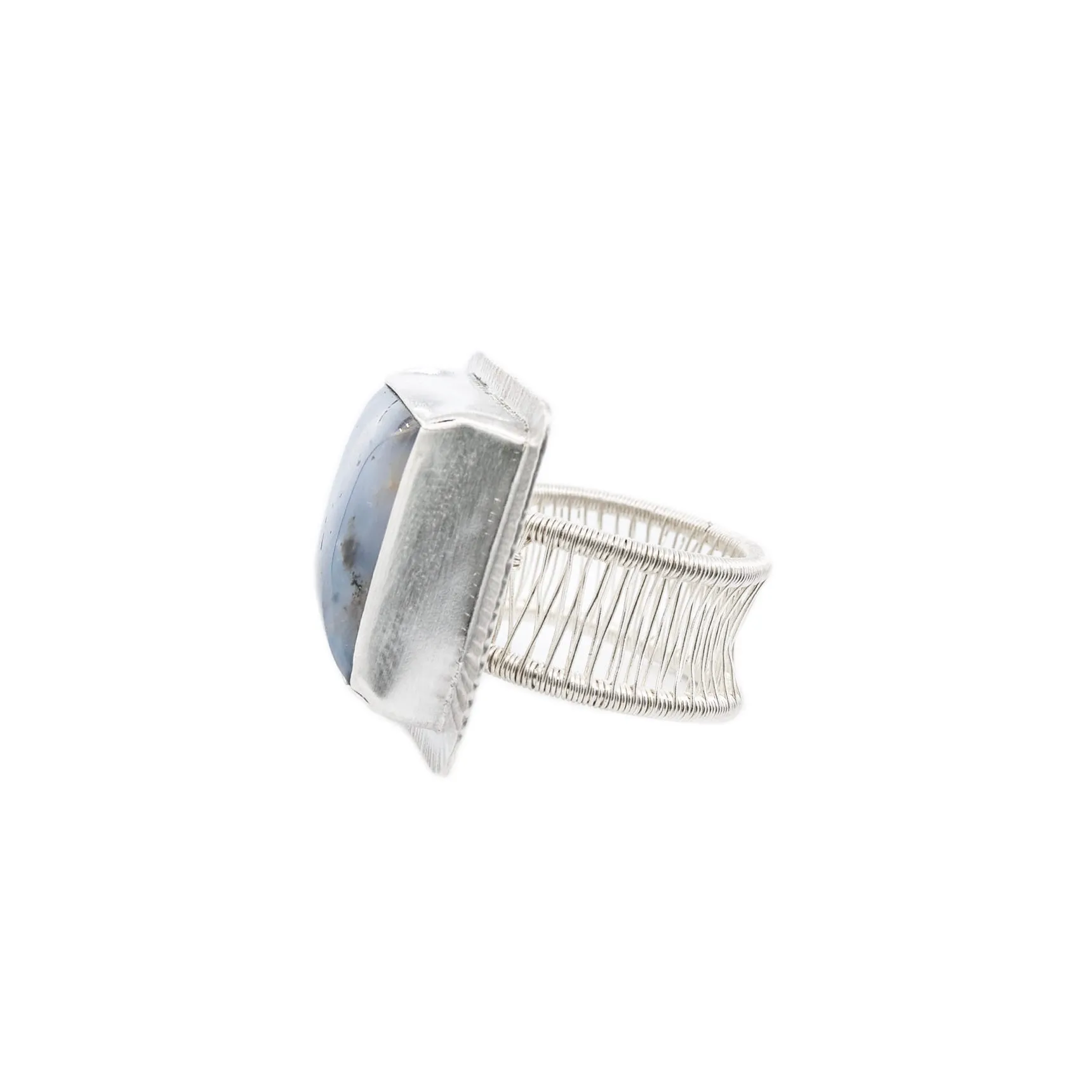 Nuna - Dendritic Agate Woven Adjustable Silver Ring