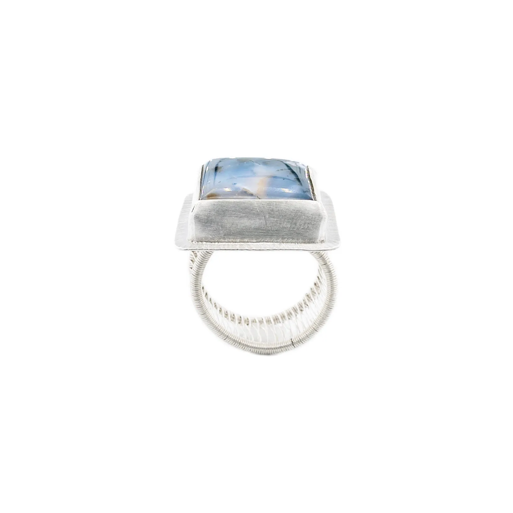 Nuna - Dendritic Agate Woven Adjustable Silver Ring