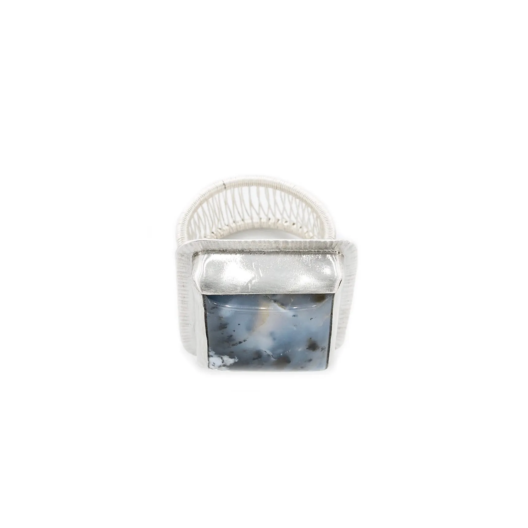 Nuna - Dendritic Agate Woven Adjustable Silver Ring