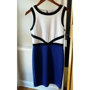 NWT Calvin Klein Colorblock Black Blue &amp; White Sleeveless Sheath Dress Size 6