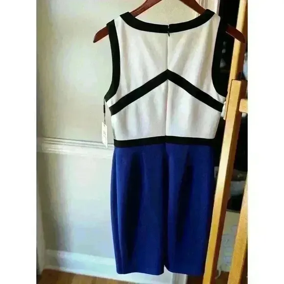 NWT Calvin Klein Colorblock Black Blue &amp; White Sleeveless Sheath Dress Size 6