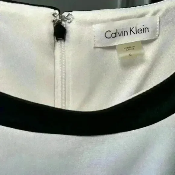 NWT Calvin Klein Colorblock Black Blue &amp; White Sleeveless Sheath Dress Size 6