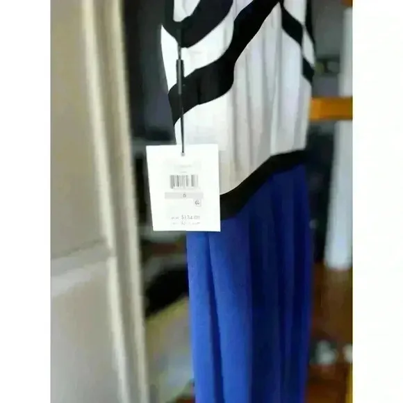 NWT Calvin Klein Colorblock Black Blue &amp; White Sleeveless Sheath Dress Size 6