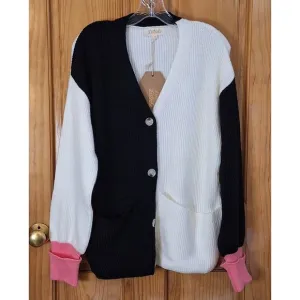NWT Listicle Sweater Women's Large Colorblock Cardigan Classic Preppy Cozycore