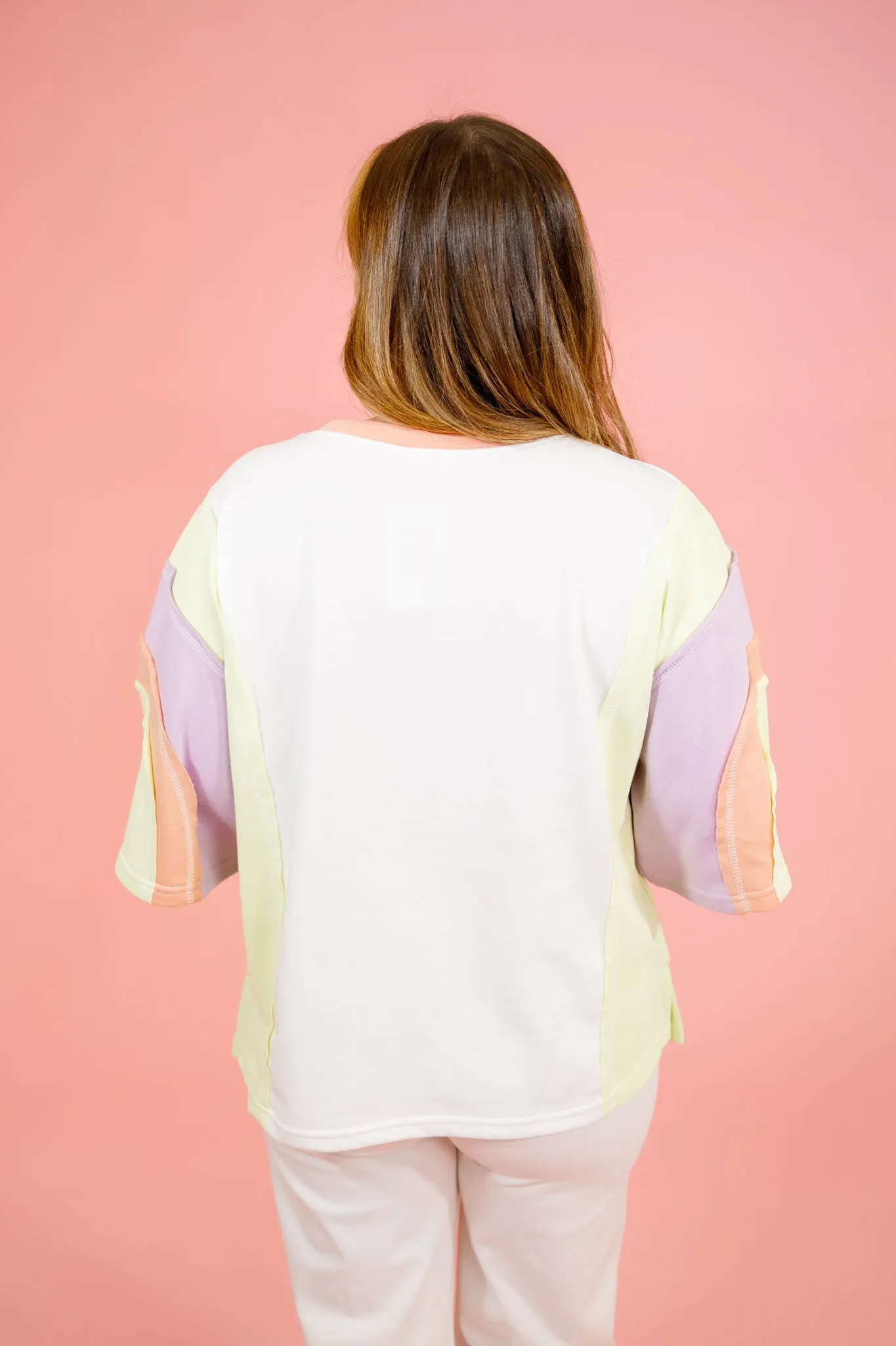Off White Mix Color Block Top