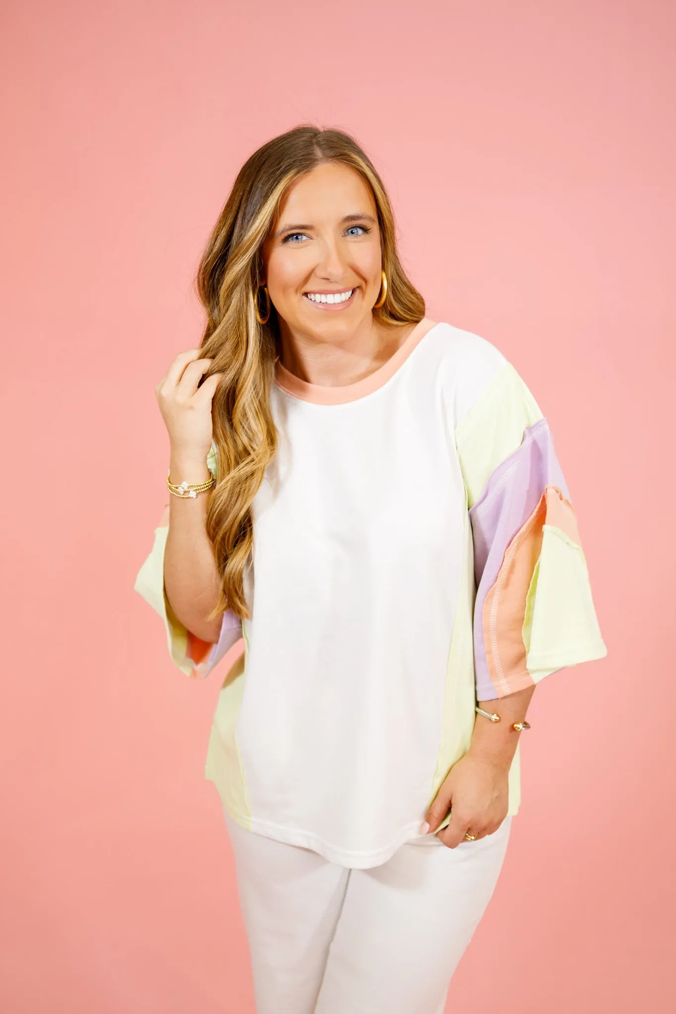 Off White Mix Color Block Top