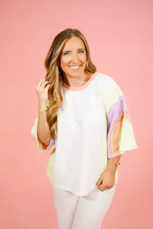 Off White Mix Color Block Top