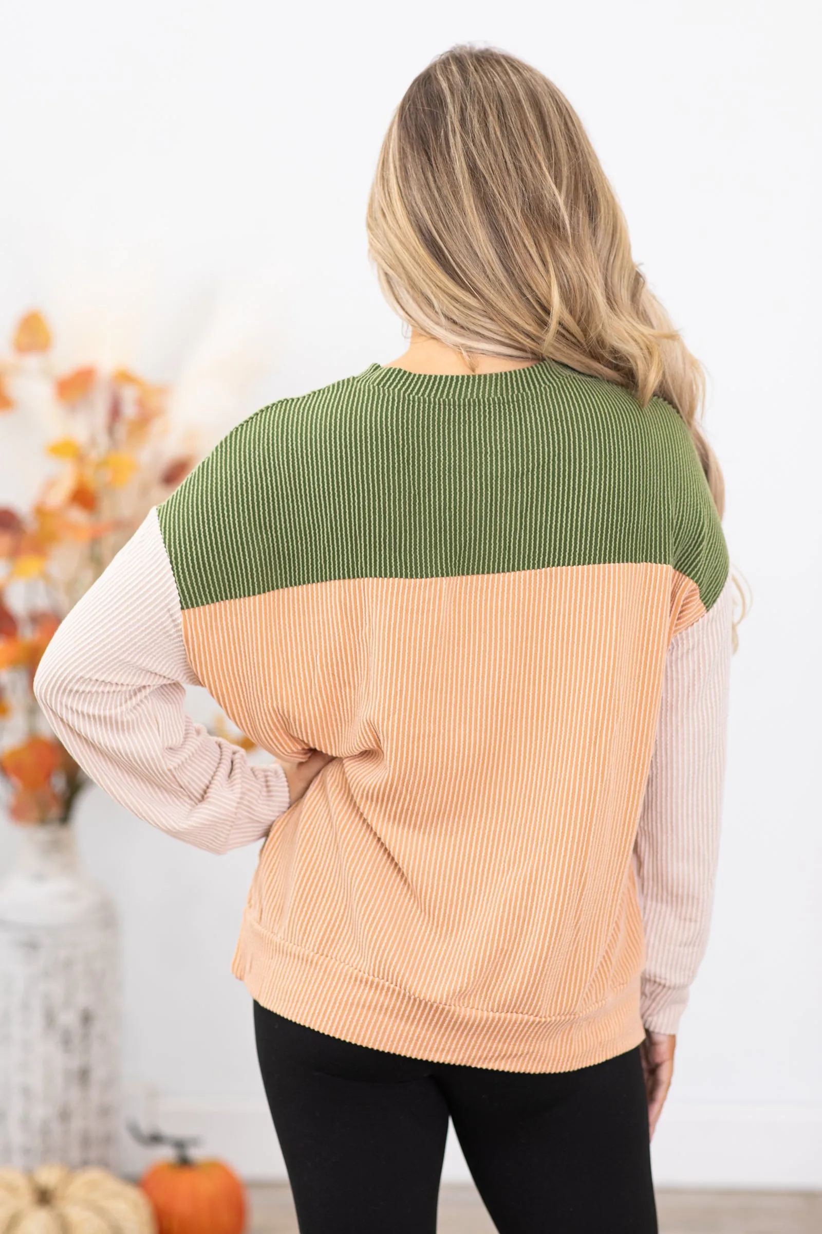 Olive and Tan Colorblock Top