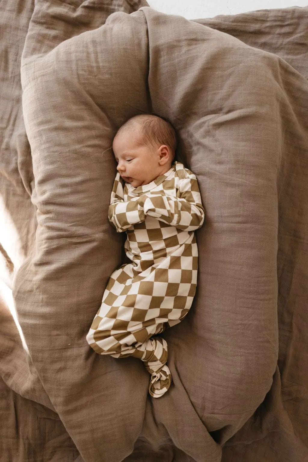 Olive Checkerboard | Bamboo Knotted Gown