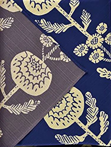 Omotenashi -  Double-Sided Dyeing Kiku (Chrysanthemum) Navy 菊／群青色（ぐんじょういろ）- 105 x 105 cm   Furoshiki (Japanese Wrapping Cloth)