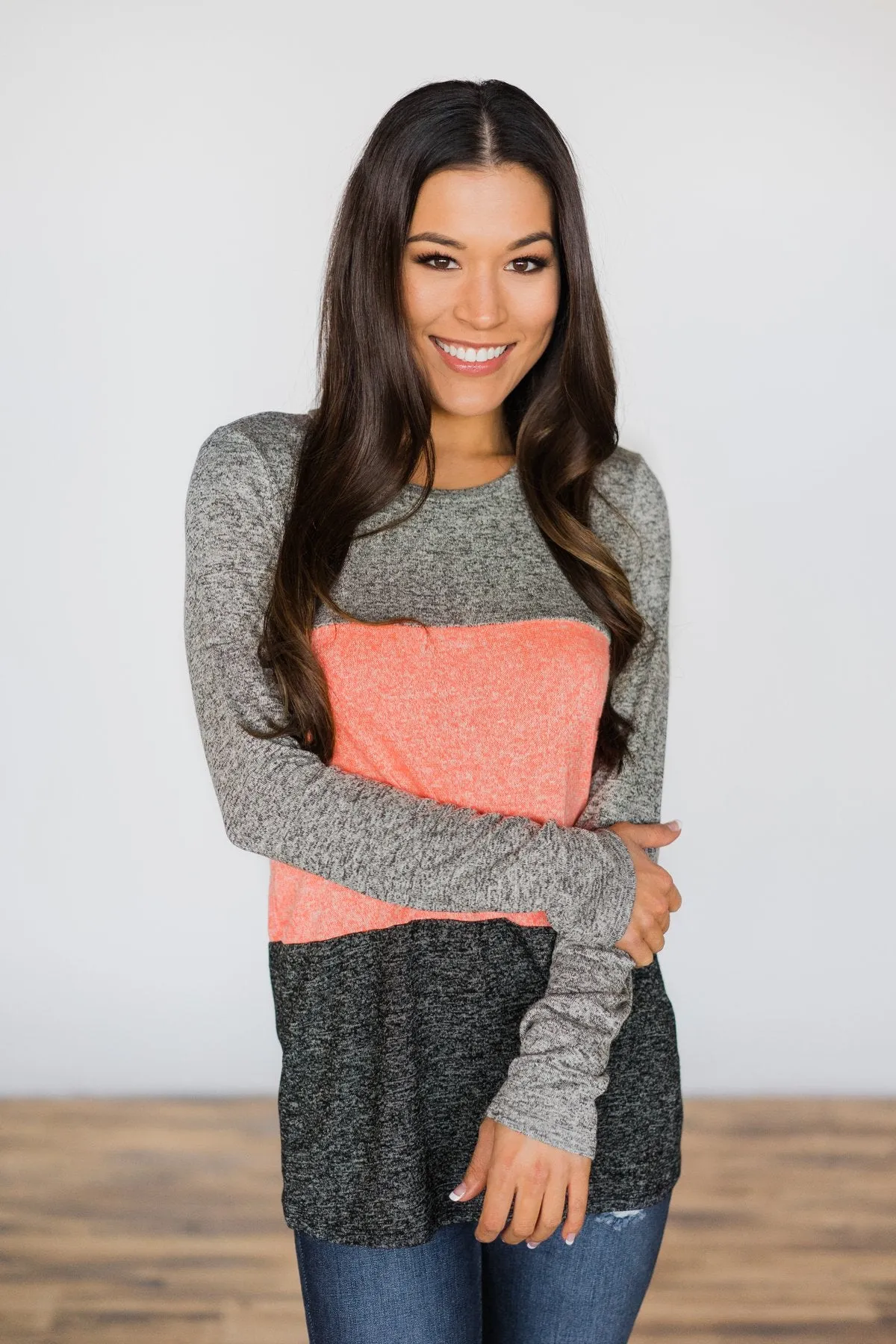On the Brightside Color Block Top ~ Coral