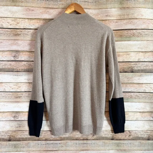 One Grey Day Women's 100% Yak Colorblock Mock Neck Pullover Sweater Size Small