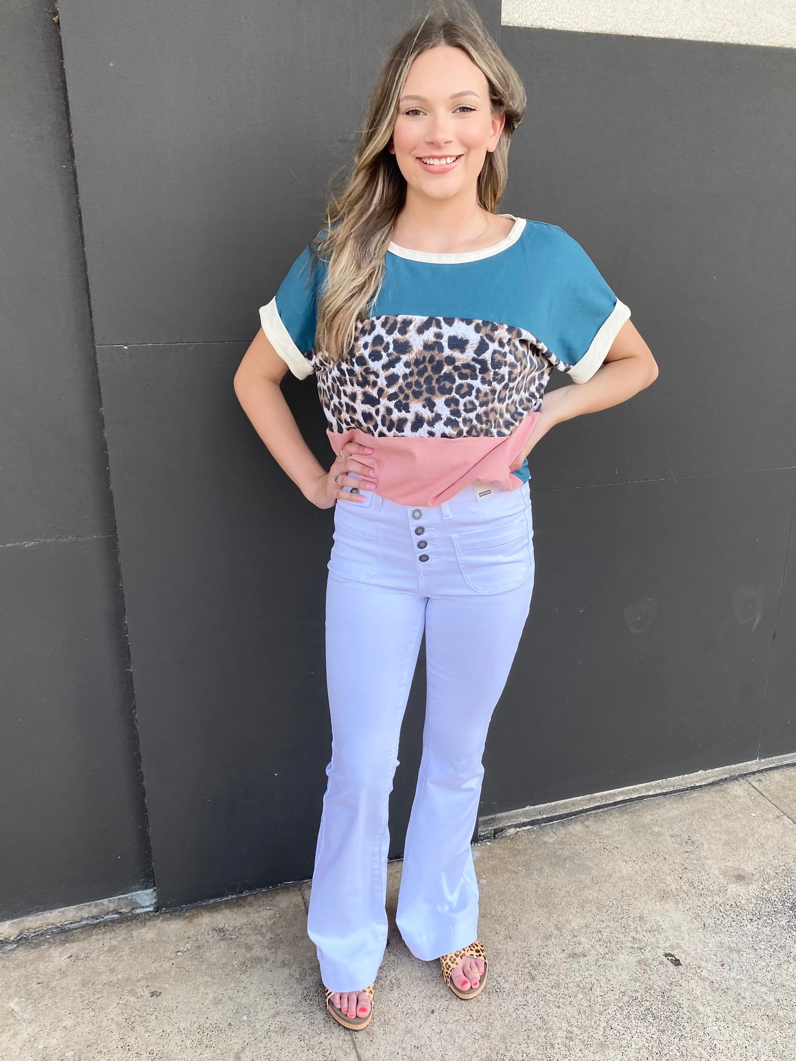 Out & About Top: Teal/Mauve mix
