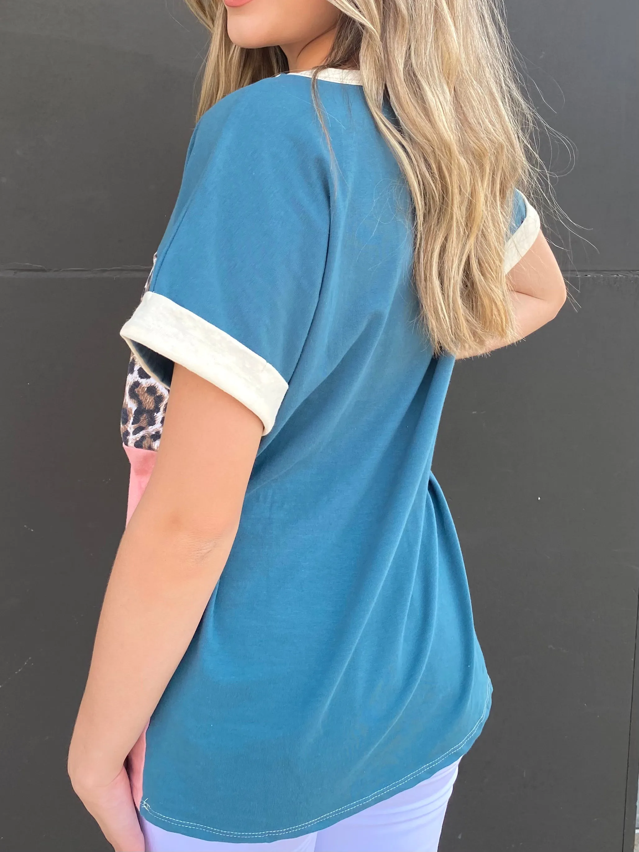 Out & About Top: Teal/Mauve mix