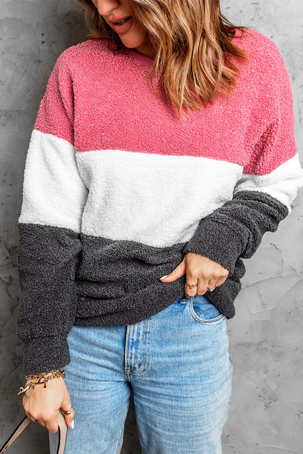 Oversized Colorblock Plush Sweatshirt