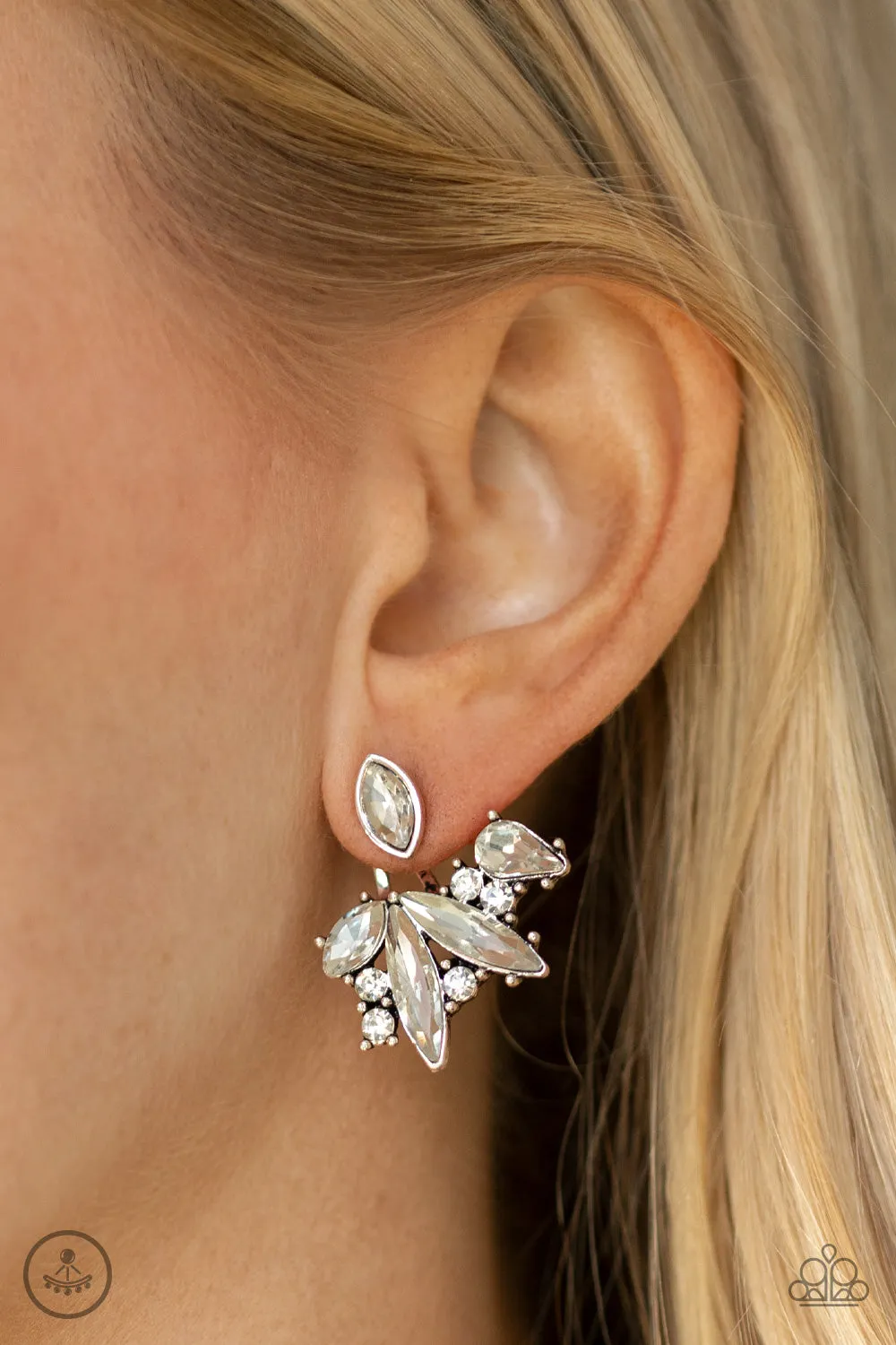 Paparazzi Deco Dynamite - White/Silver Jacket Earrings