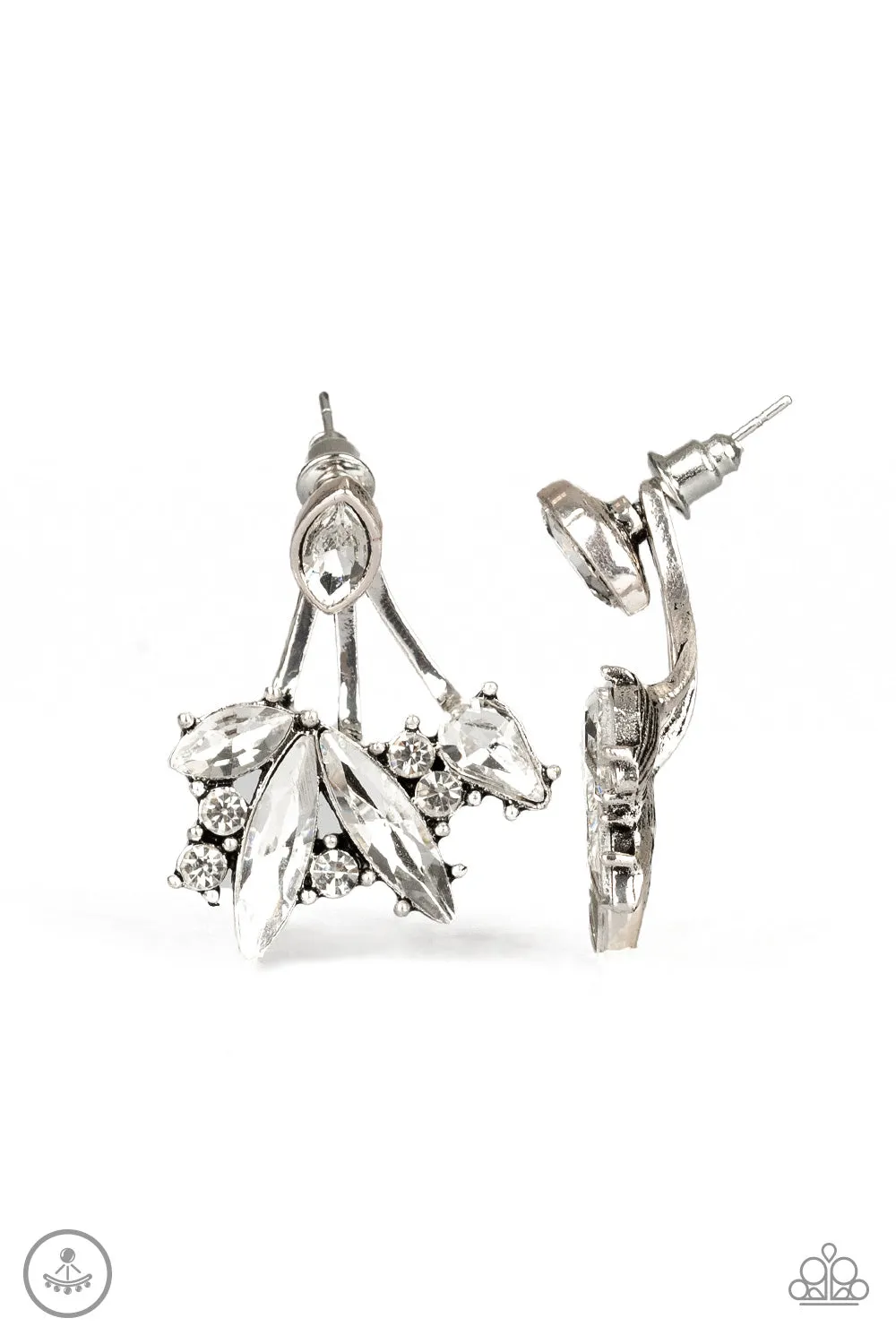 Paparazzi Deco Dynamite - White/Silver Jacket Earrings