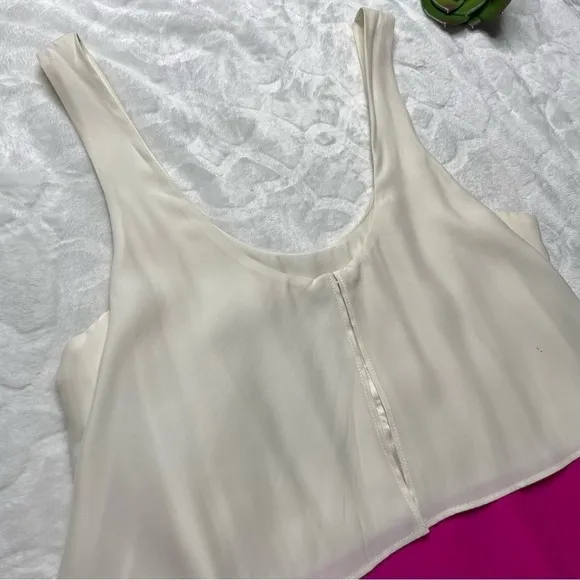 Parker Silk Colorblock Flounce Tiered Tank Mini Dress Cream Pink Orange Womens M