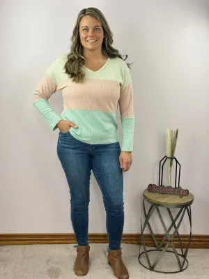 Pastel Colorblock Vneck Long Sleeve