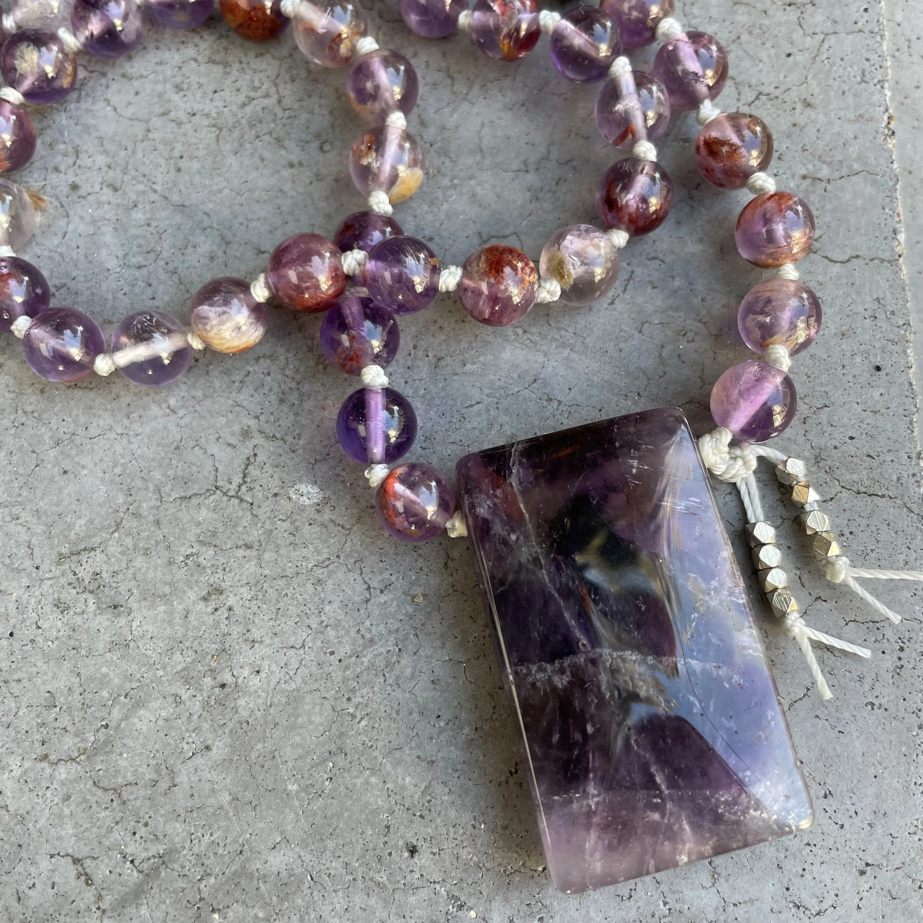 Phantom Amethyst Quartz and Amethyst Mala