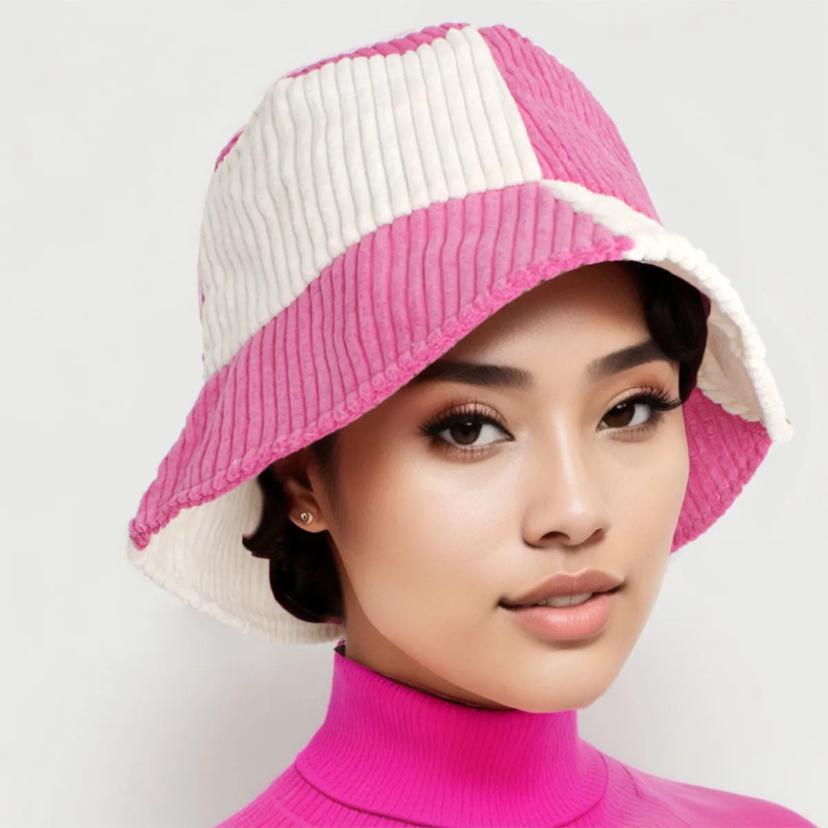 Pink and Cream Corduroy Bucket Hat