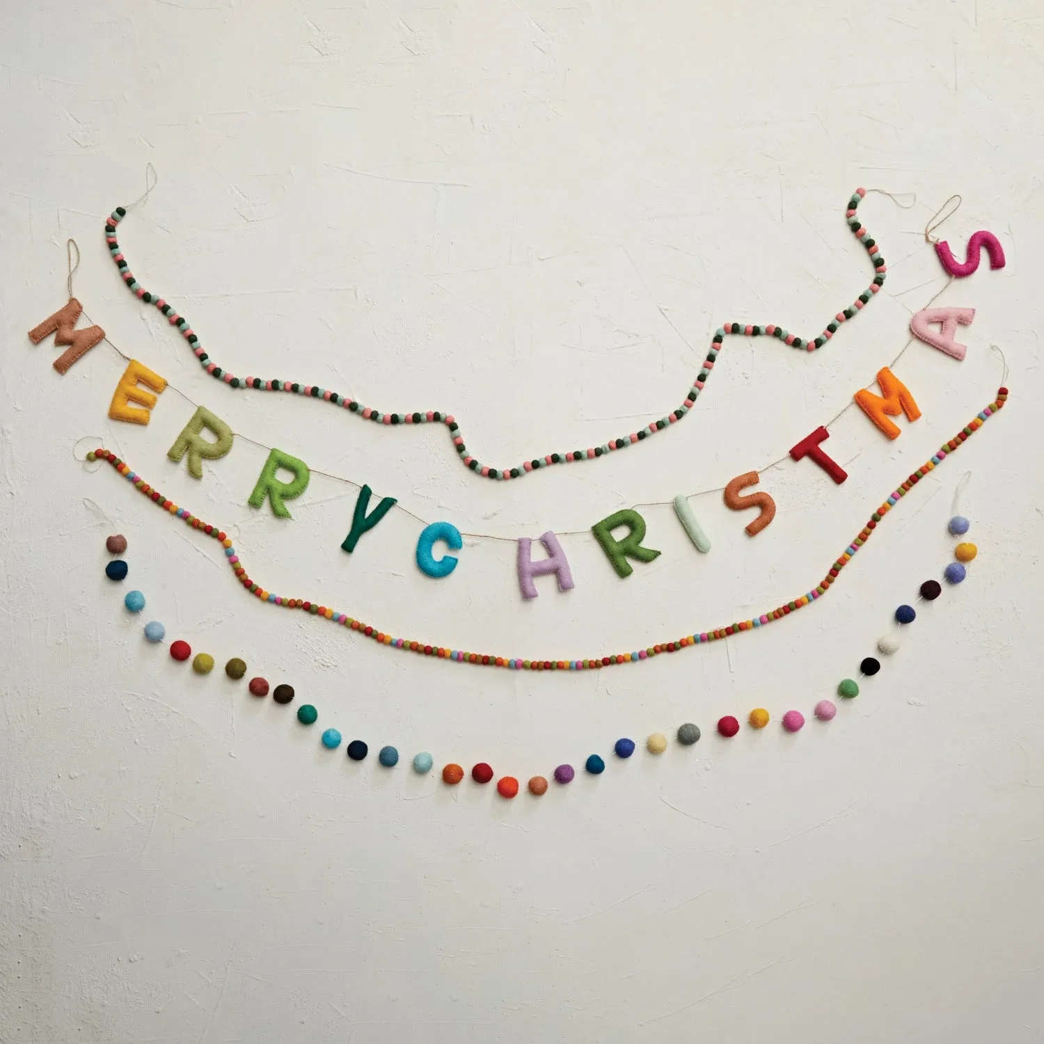 Pink, Green & Mint Wool Ball Garland