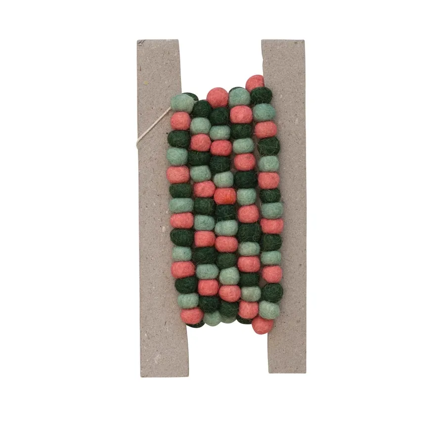 Pink, Green & Mint Wool Ball Garland