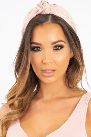 Pink Knotted Pearl Diamante Headband - Zyaria