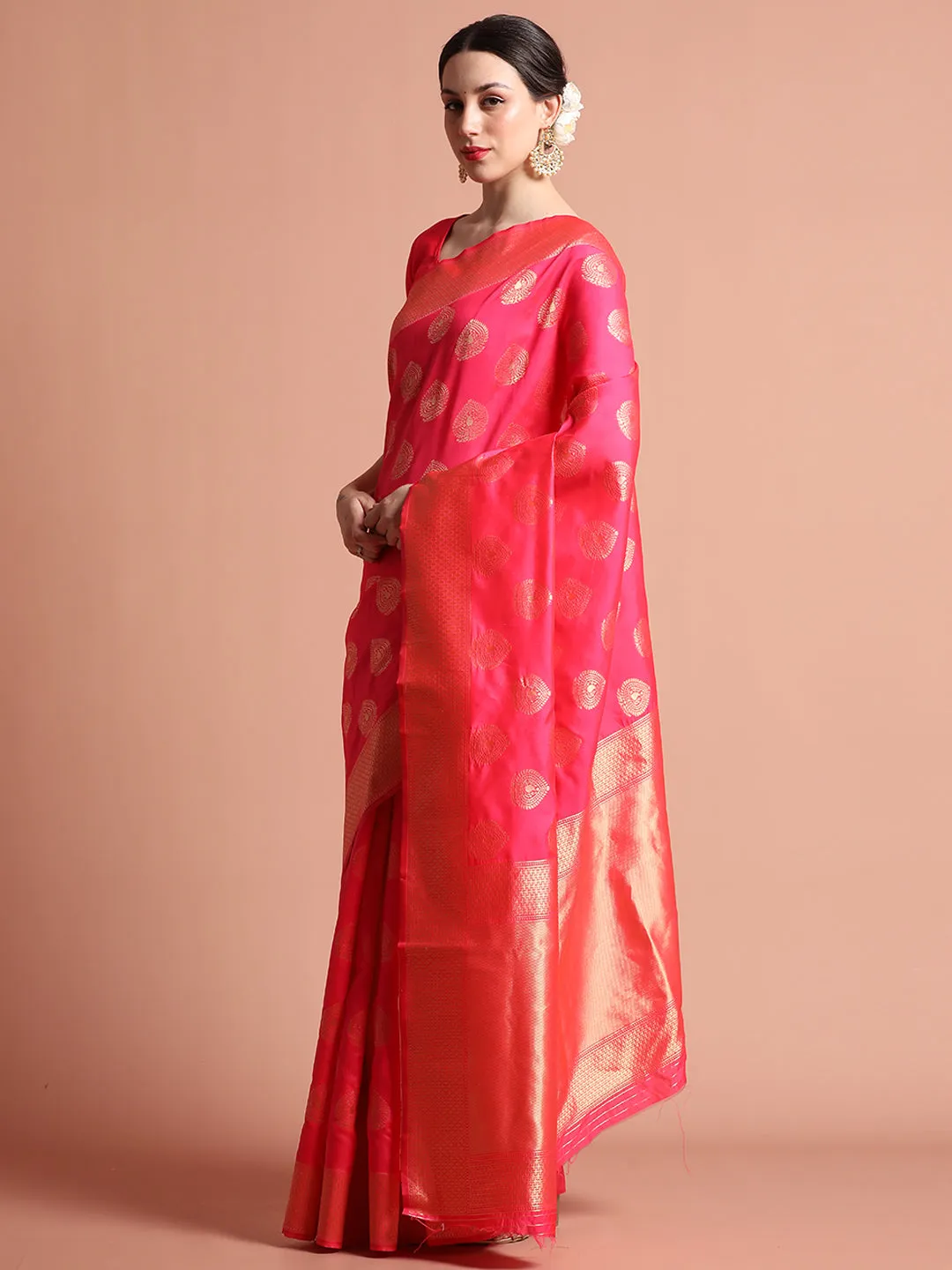 Pink Zari Woven Design Silk Banarasi Saree